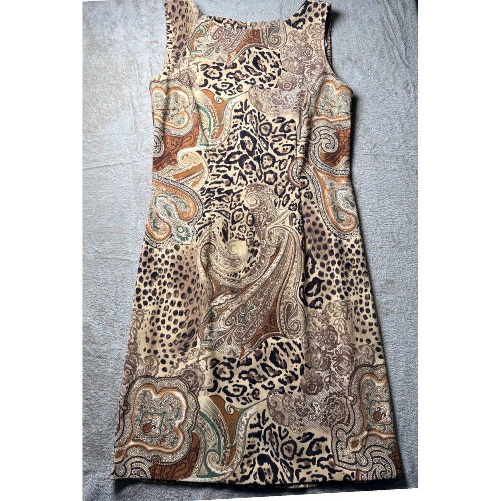 VTG Ronni Nicole Leopard Paisley Sheath Dress‎ Size 6 90s IndieSleeze Mob Wife